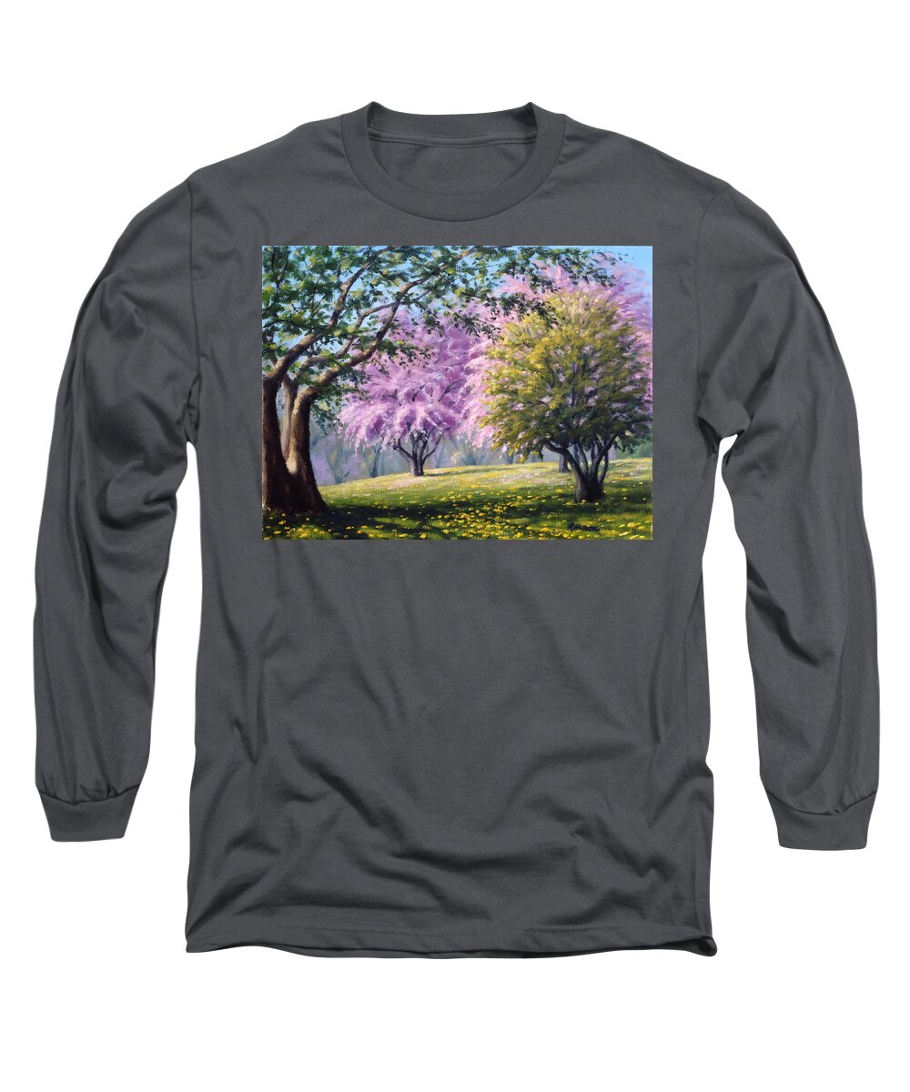Landscape Long Sleeve T-Shirt featuring the painting Crab Apple Blossoms by Rick Hansen