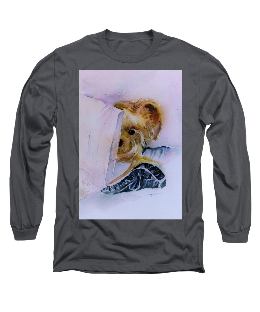 Morkie Long Sleeve T-Shirt featuring the painting Morning Little Morkie by Mindy Newman