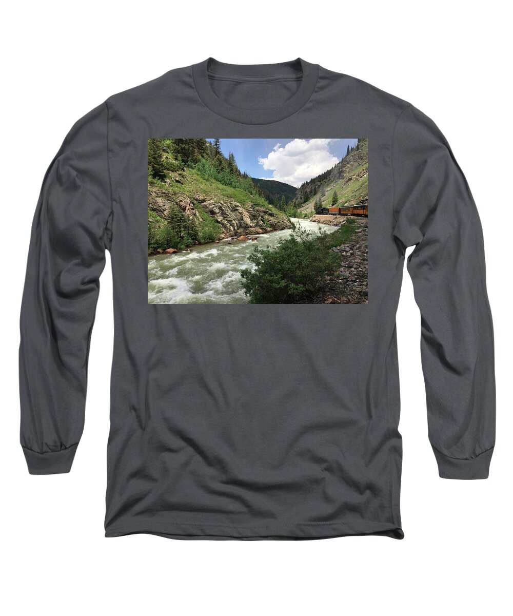 Mountain Water River Colorado Outdoors Nature Landscape Long Sleeve T-Shirt featuring the photograph Mountain water train by Will Burlingham