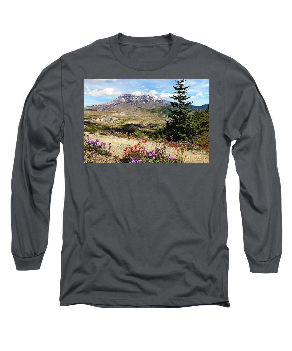 Landscape Long Sleeve T-Shirt featuring the photograph Mt. St. Helens wildflowers by Sylvia Cook
