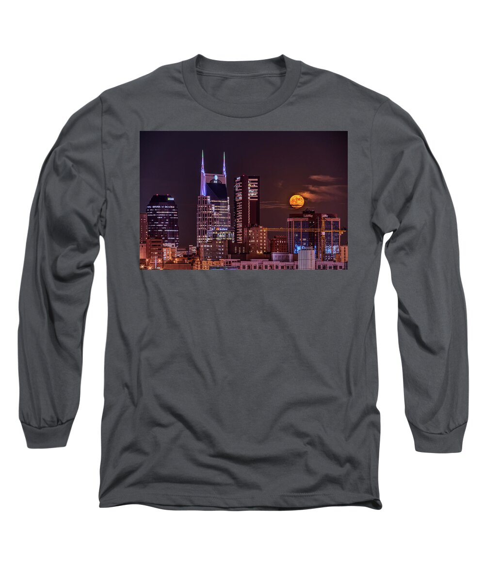 At&t Long Sleeve T-Shirt featuring the photograph Music City Super Moon by Kenneth Everett