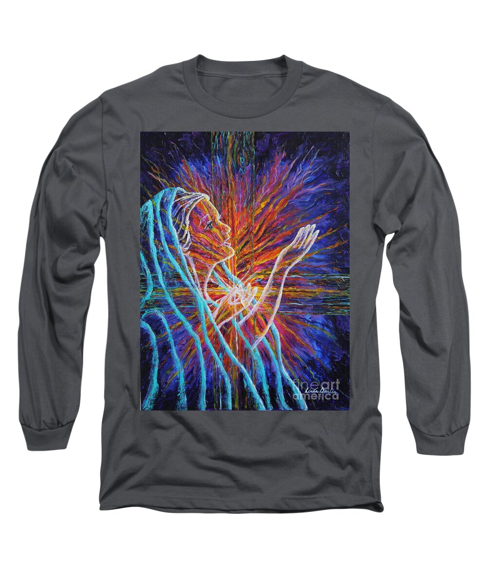Magnificat Long Sleeve T-Shirt featuring the painting My Soul Doth Magnify the Lord by Linda Donlin