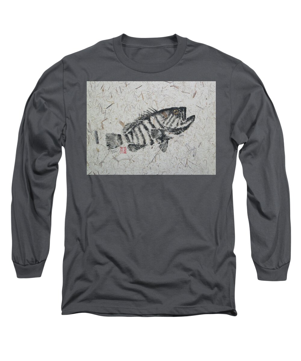 Fish Long Sleeve T-Shirt featuring the painting Mystic Grouper Ascending by Adrienne Dye