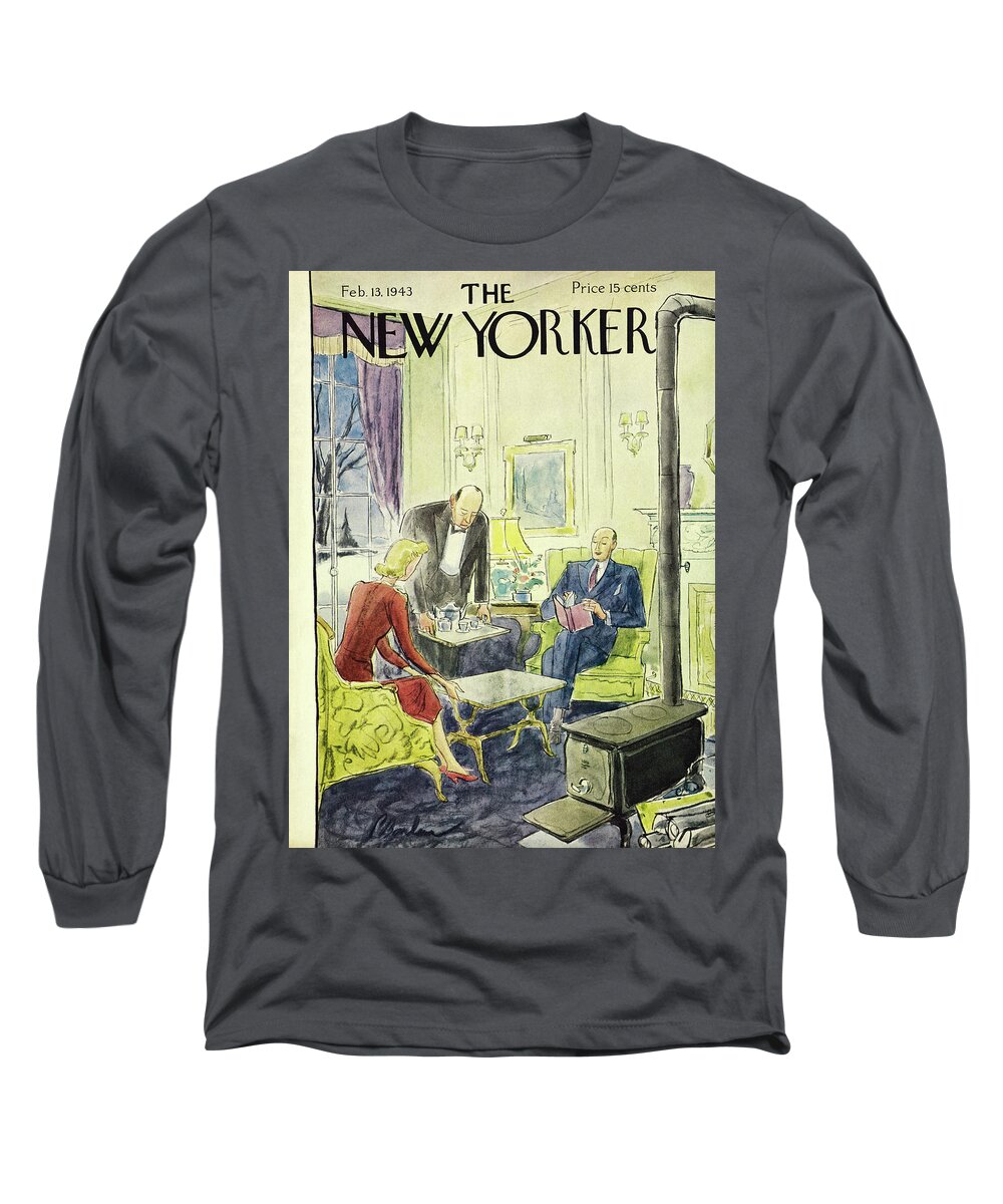 Interior Long Sleeve T-Shirt featuring the painting New Yorker February 13 1943 by Perry Barlow