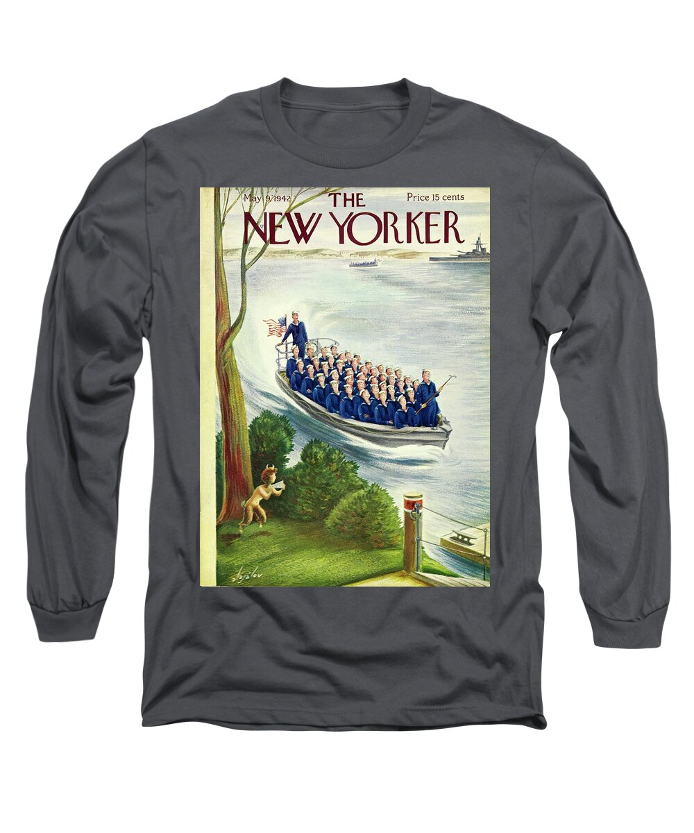 Military Long Sleeve T-Shirt featuring the painting New Yorker May 9, 1942 by Constantin Alajalov