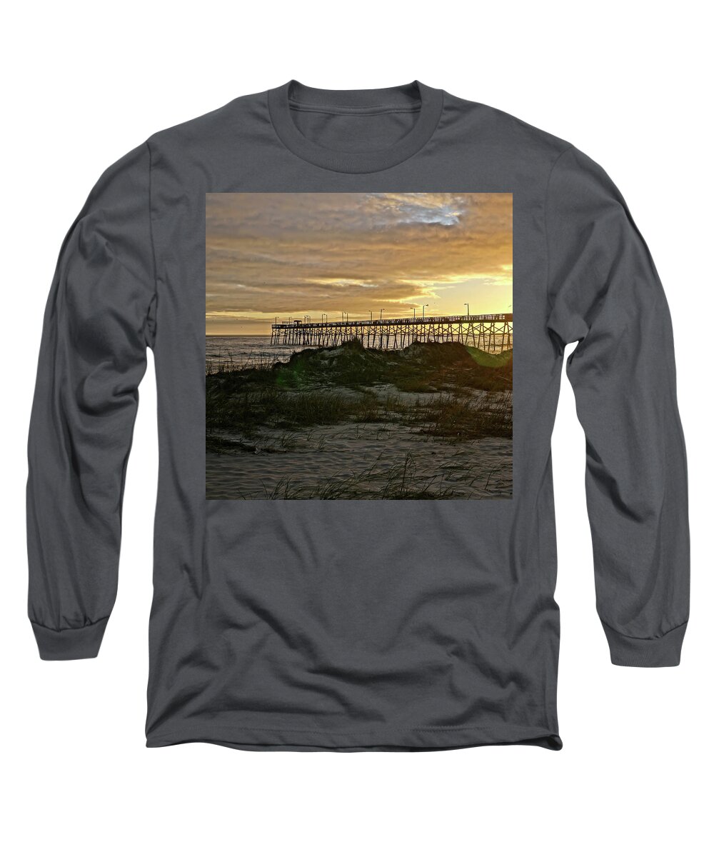 Sunset Long Sleeve T-Shirt featuring the photograph Oak Island Pier Sunset by Don Margulis