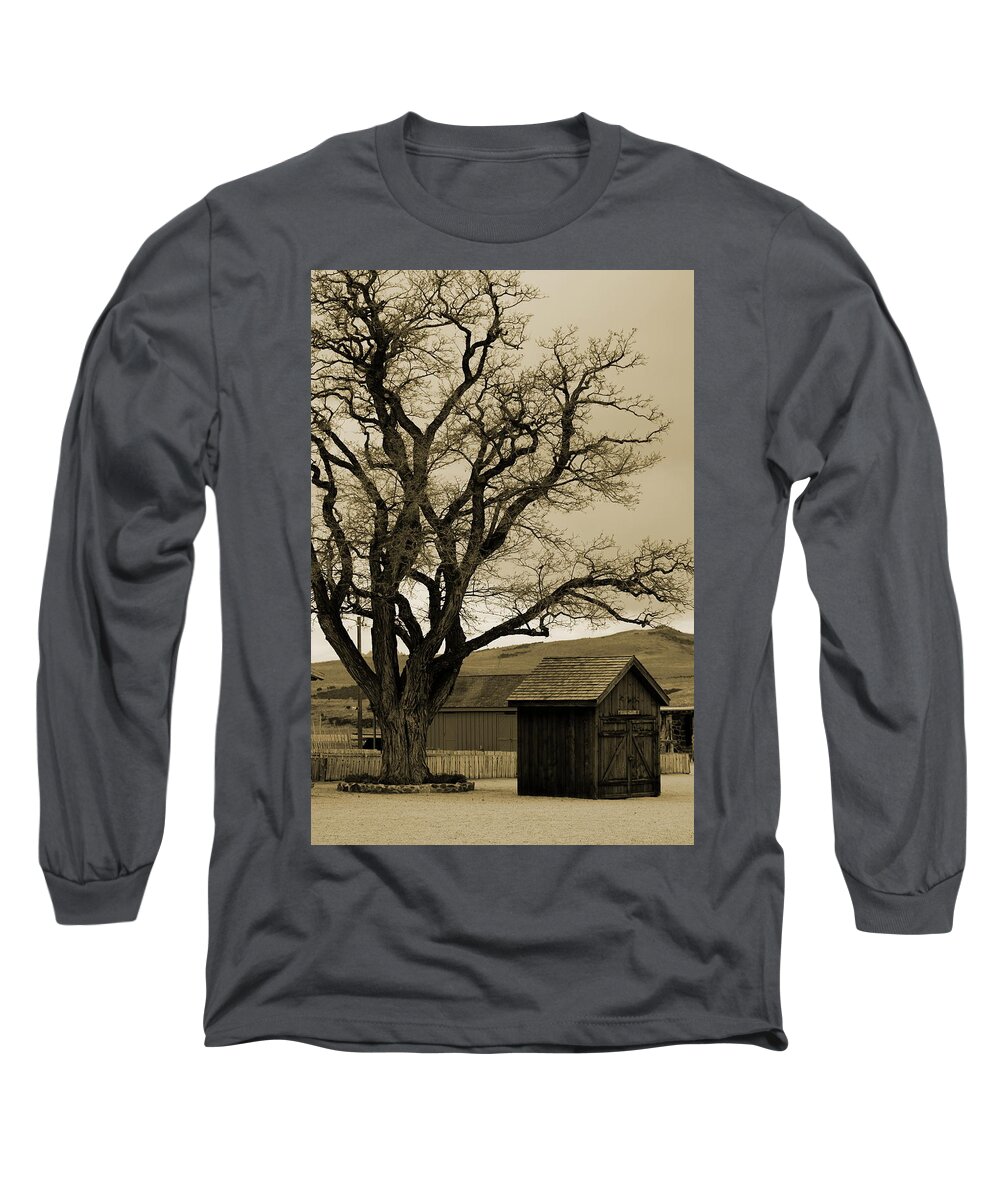 Old Shed Long Sleeve T-Shirt featuring the photograph Old Shanty in Sepia by Colleen Cornelius