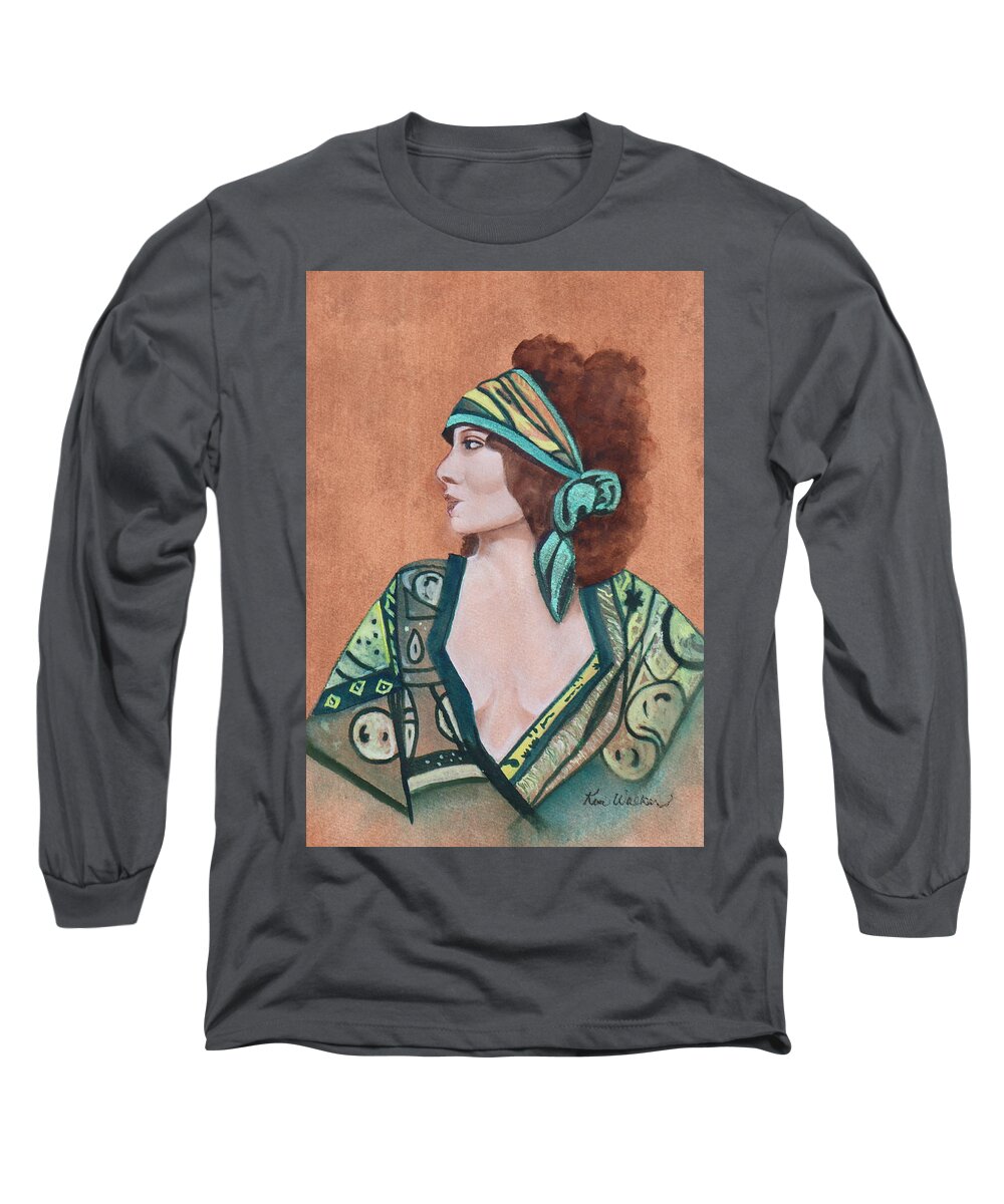 Green Long Sleeve T-Shirt featuring the painting OldTimePhotoOp Watercolor by Kimberly Walker
