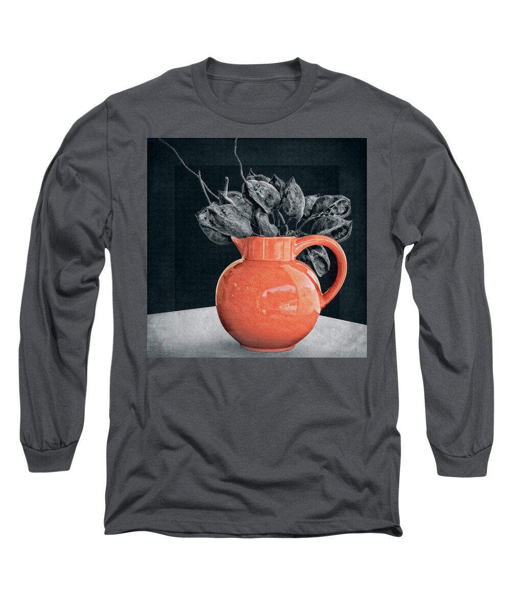 Sony Long Sleeve T-Shirt featuring the photograph Orange Pot and Seed Pods by Sandra Selle Rodriguez
