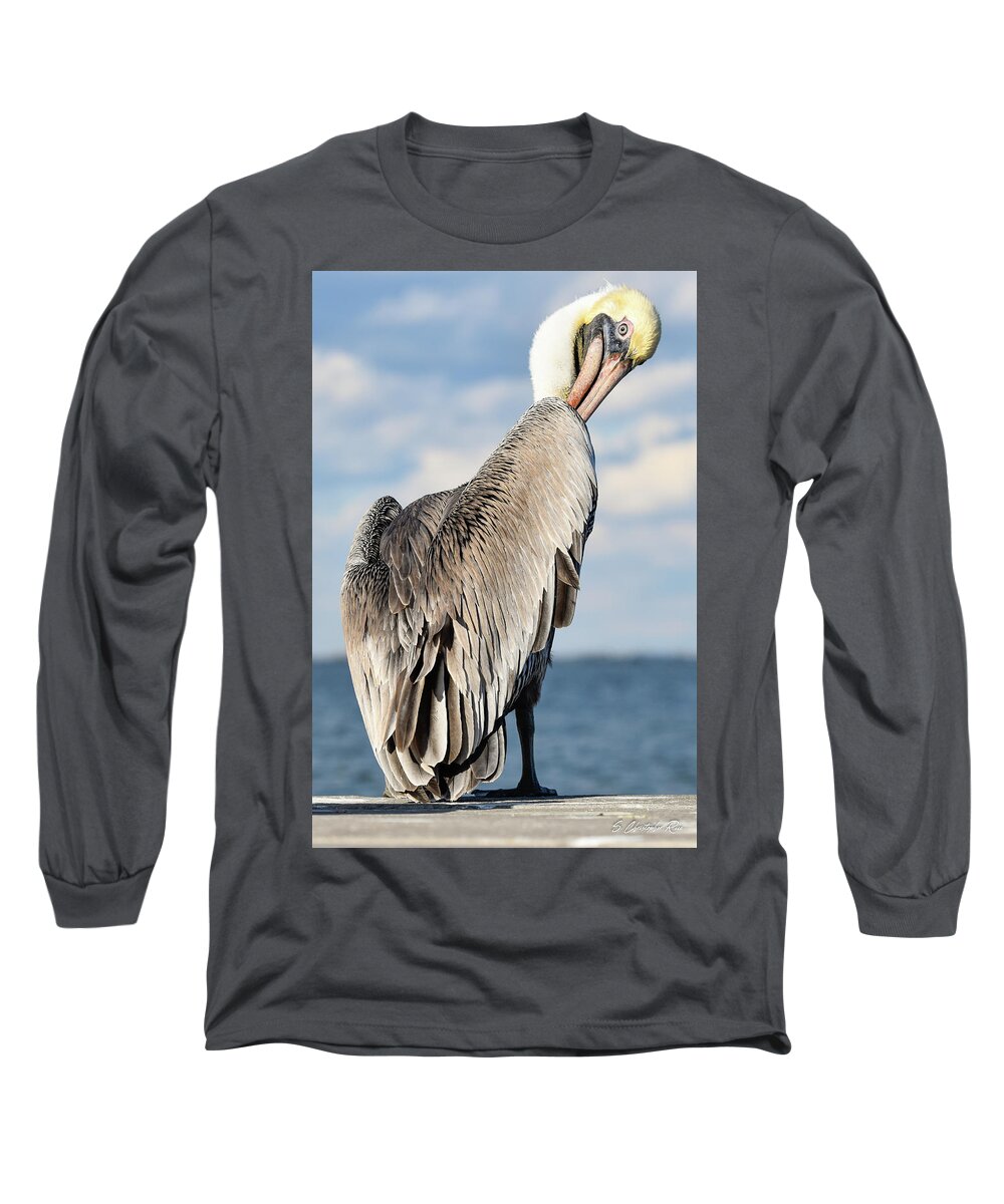 Pelican Long Sleeve T-Shirt featuring the photograph Over the Shoulder Glance by Christopher Rice