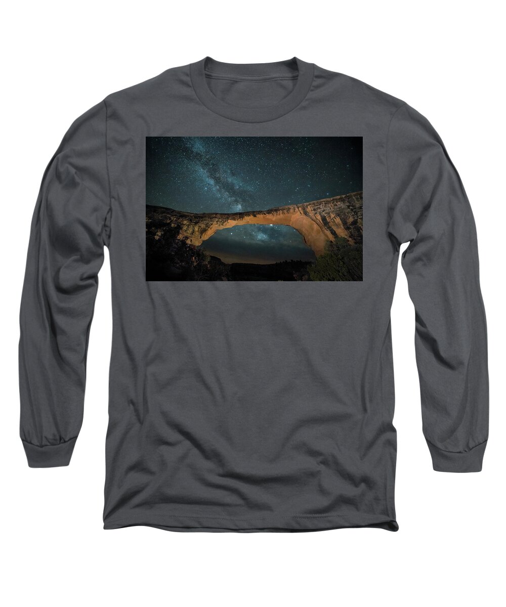 American Southwest Long Sleeve T-Shirt featuring the photograph Owachomo Natural Bridge and Milky Way by James Capo