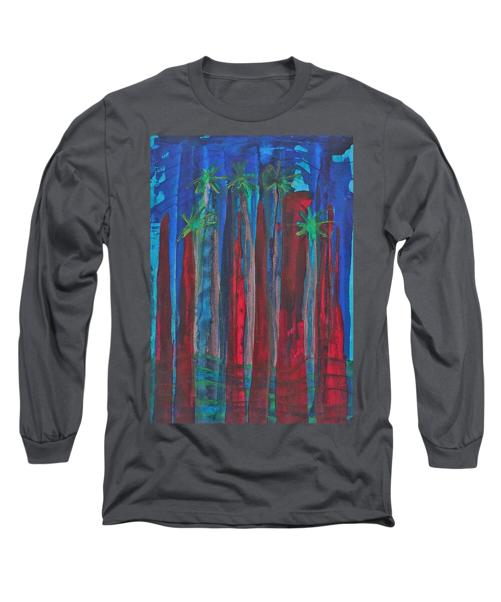 Palm Springs Long Sleeve T-Shirt featuring the painting Palm Springs Nocturne original painting by Sol Luckman