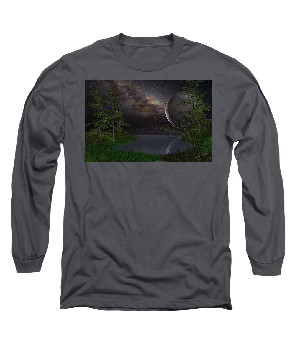 Scifi Long Sleeve T-Shirt featuring the digital art Peaceful Night on a Distant Planet by Bob Shimer