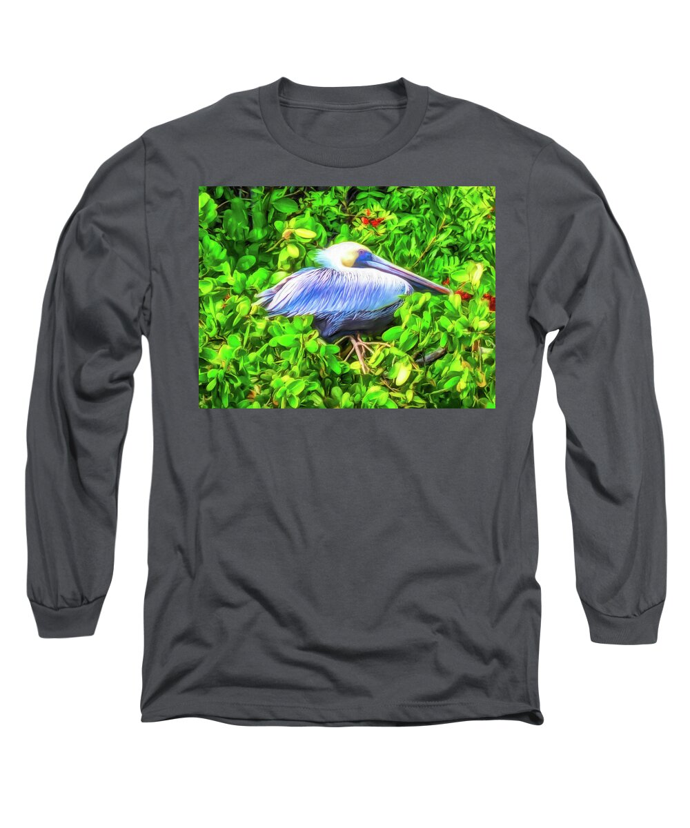 Pelican Long Sleeve T-Shirt featuring the digital art Pelican in the Mangroves by Susan Hope Finley