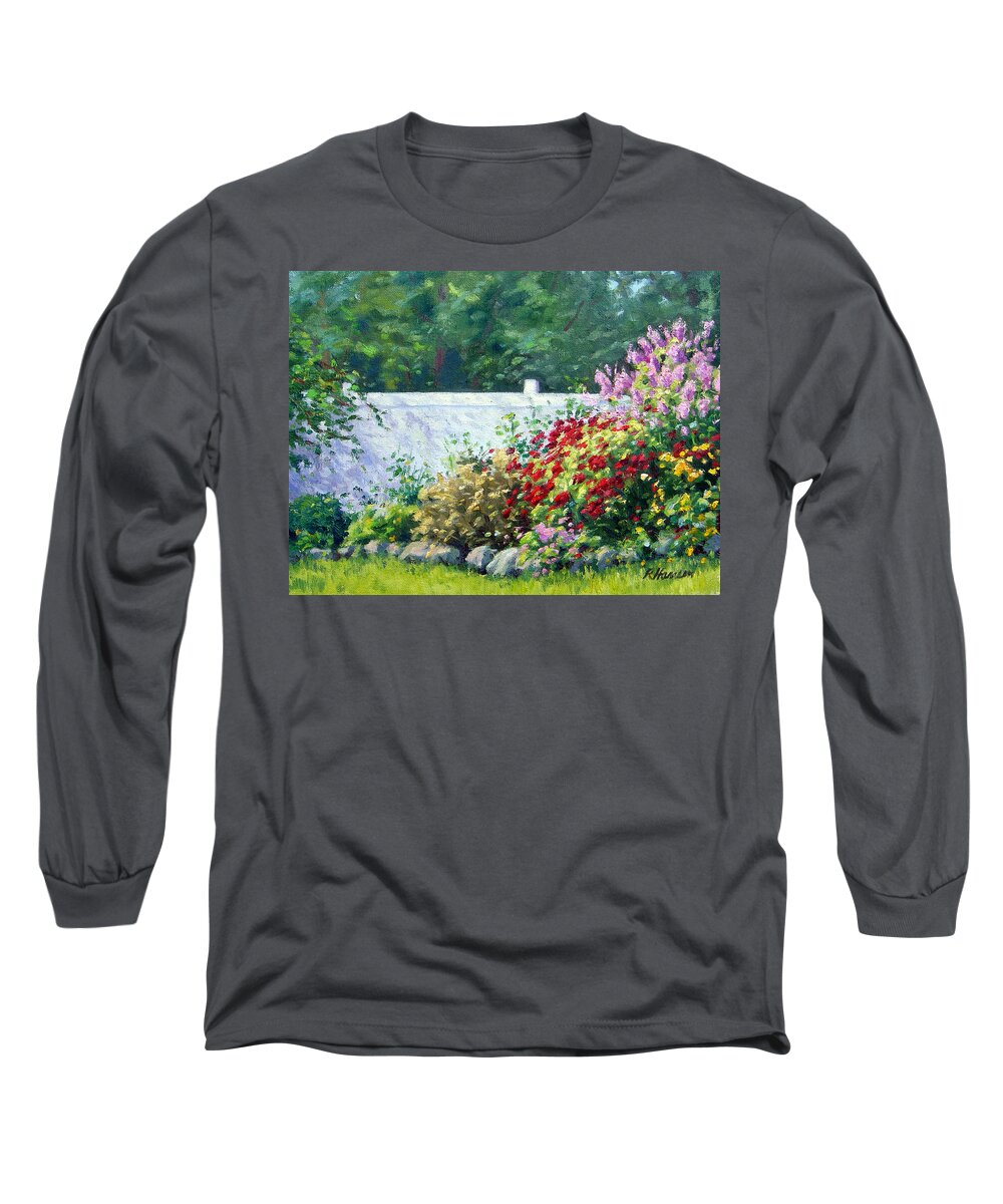 Garden Long Sleeve T-Shirt featuring the painting Phlox along a White fence by Rick Hansen