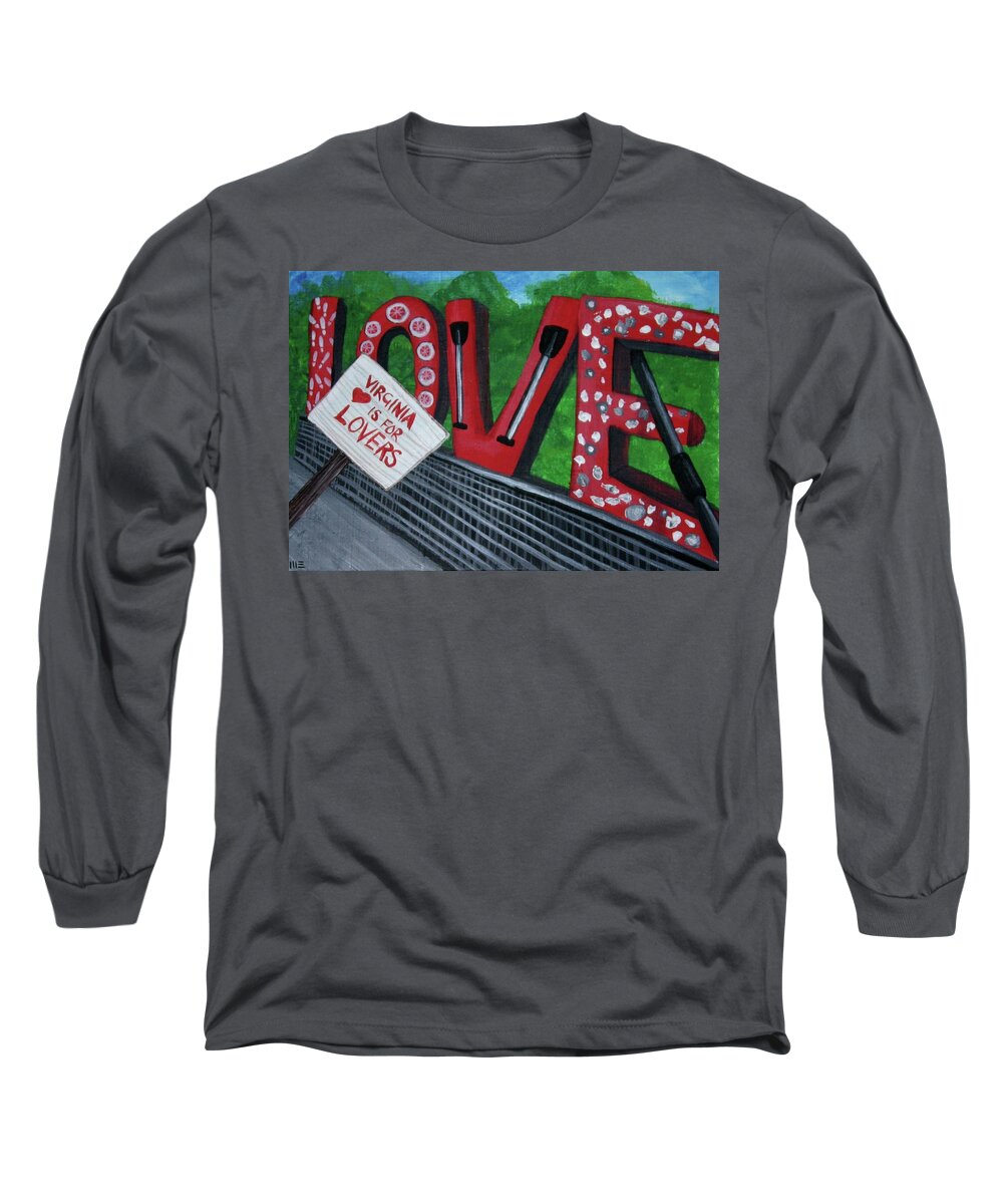 Commission Long Sleeve T-Shirt featuring the painting Photobombed LOVE sign Selfie by M E