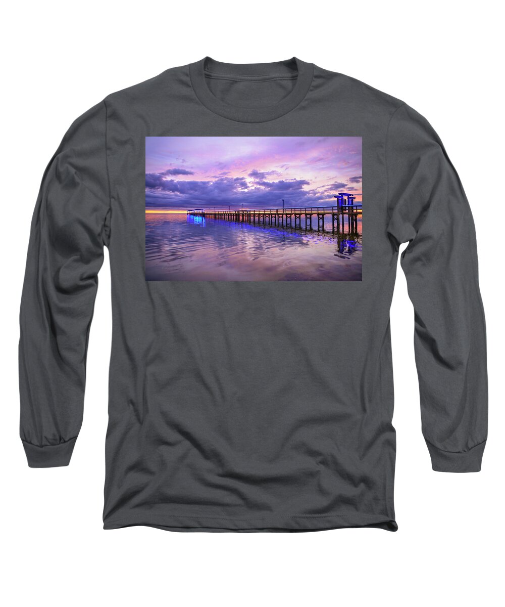 Sunrise Long Sleeve T-Shirt featuring the photograph Pier Blues 3 by Christopher Rice