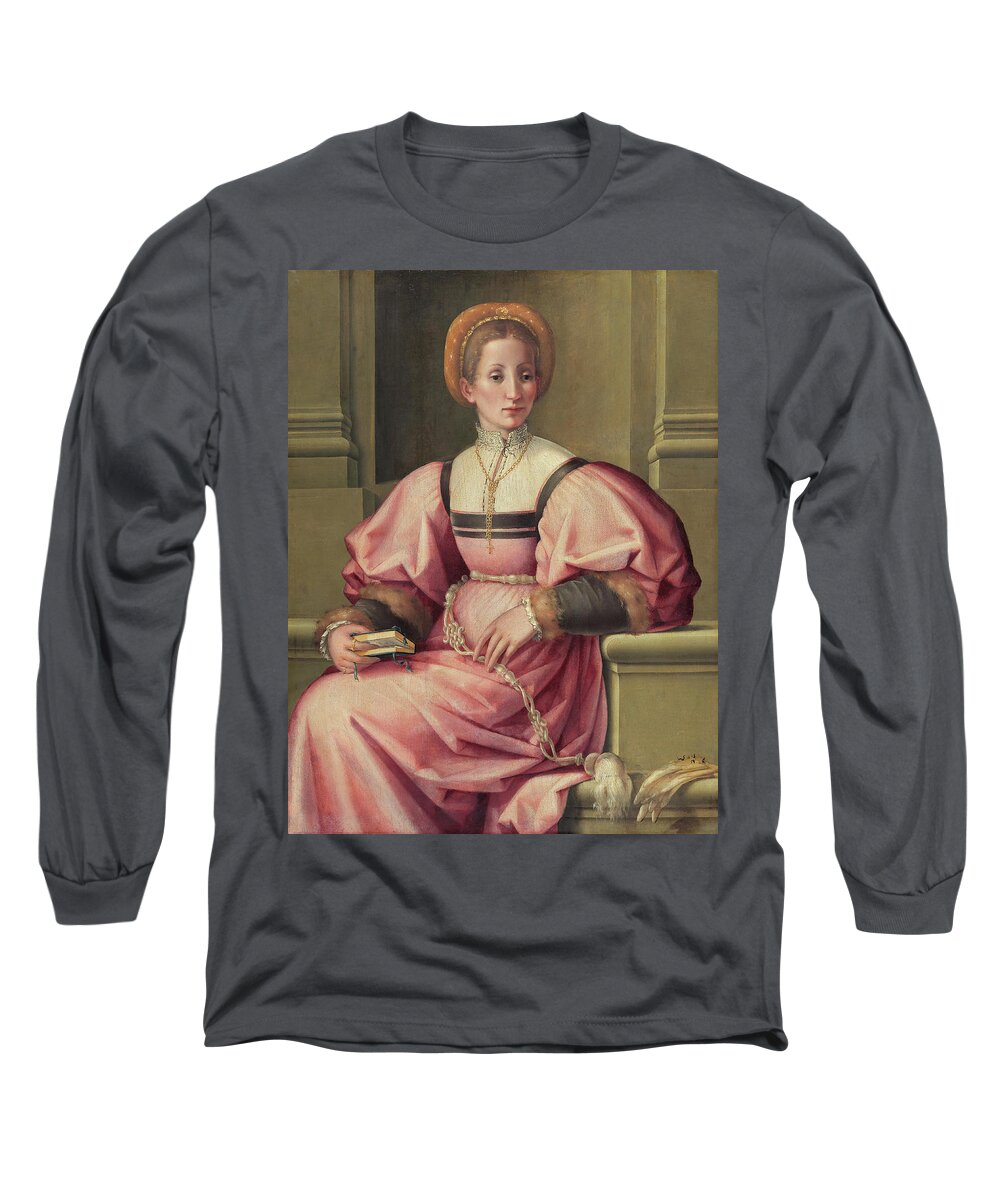 Oil Long Sleeve T-Shirt featuring the painting Pier Francesco Foschi -Florence, 1502-1567-. Portrait of a Lady -ca. 1530 - 1535-. Oil on panel. ... by Pier Francesco Foschi -1502-1567-