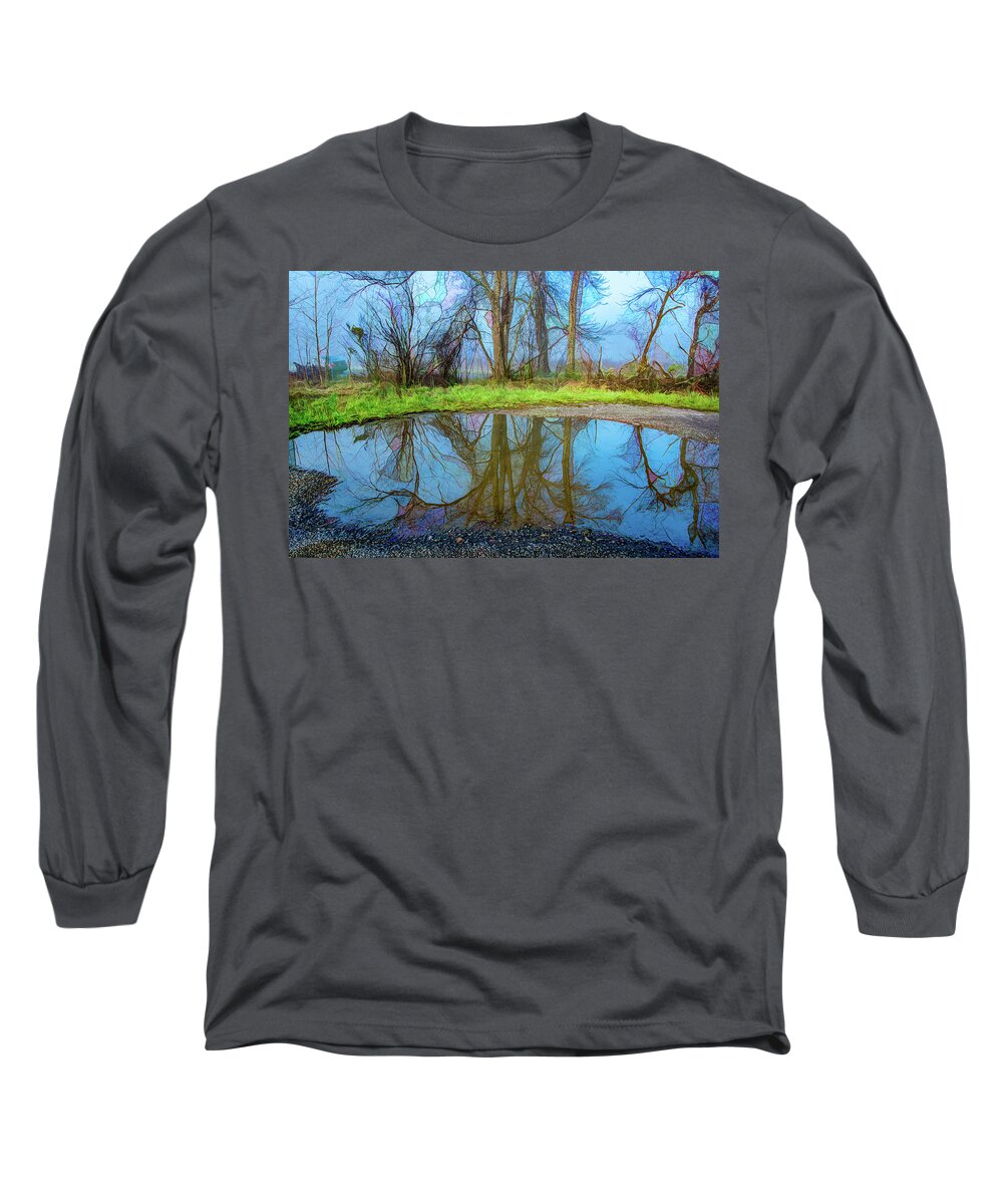Great Smoky Mountains National Park Long Sleeve T-Shirt featuring the photograph Pond Reflections, Digitally Enhanced by Marcy Wielfaert