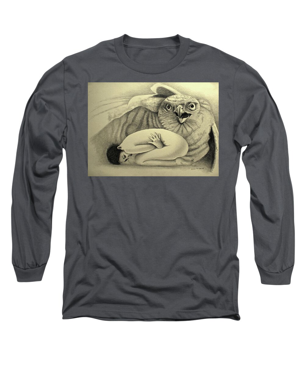 Woman Long Sleeve T-Shirt featuring the drawing Prey by Tim Ernst