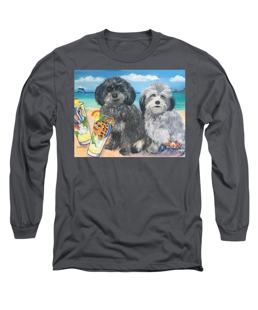 Dogs Long Sleeve T-Shirt featuring the painting Pups in Paradise by Linda Kegley