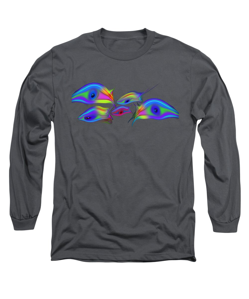 Rainbow Fish Long Sleeve T-Shirt featuring the digital art Rainbow Blue Fish by Charles Stuart