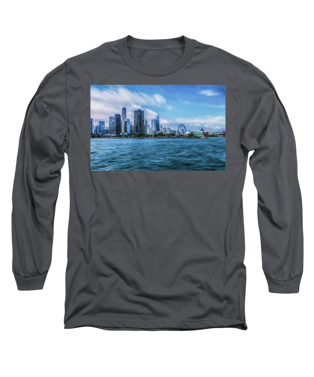 Chicago Navy Pier Long Sleeve T-Shirt featuring the photograph Rainy Day In Chicago by Kevin Lane
