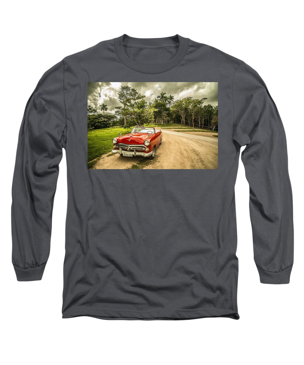 Photo Long Sleeve T-Shirt featuring the photograph Red vintage car by Top Wallpapers