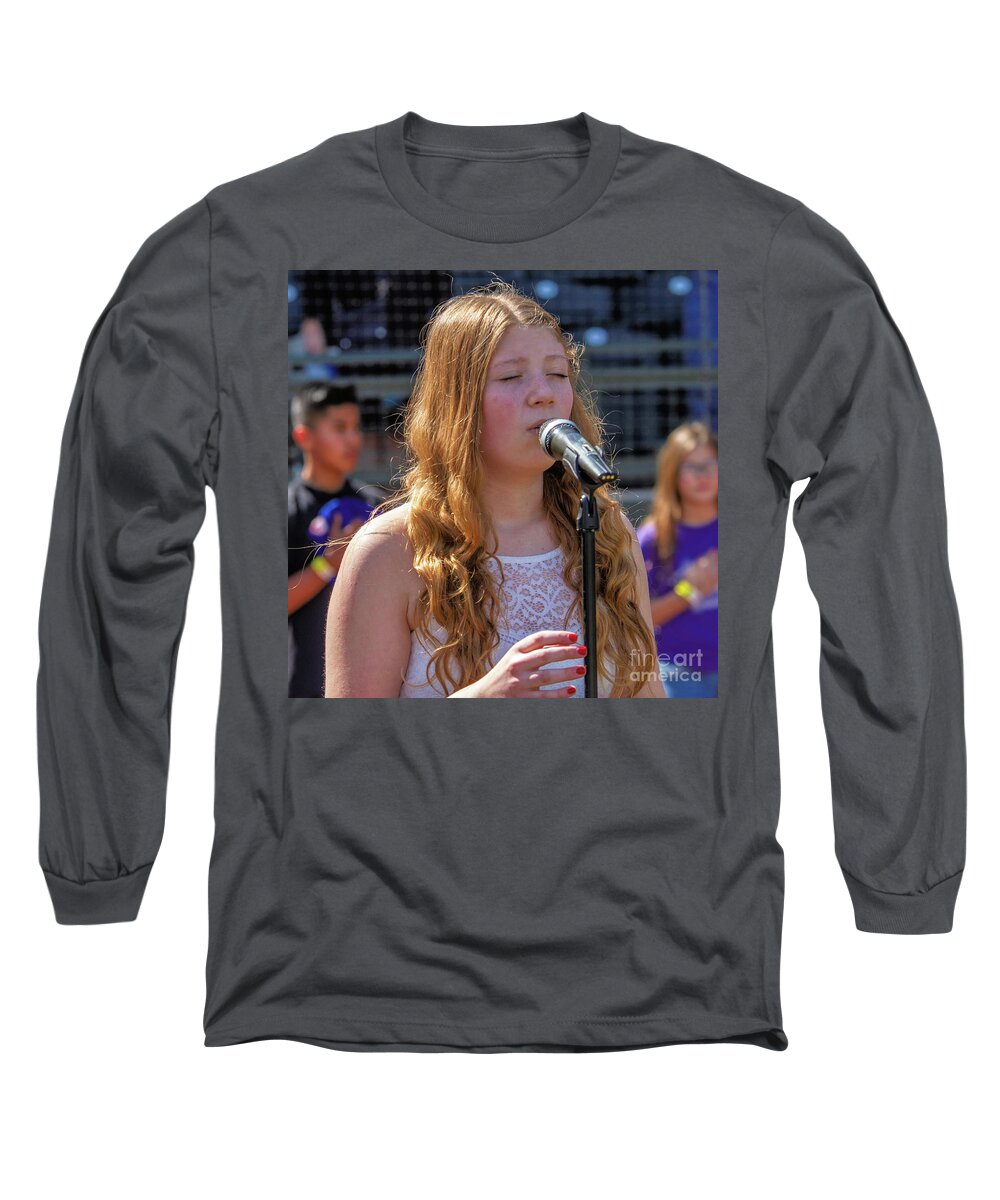 Baseball Long Sleeve T-Shirt featuring the photograph Riley Whittiker sings Anthem by Randy Jackson