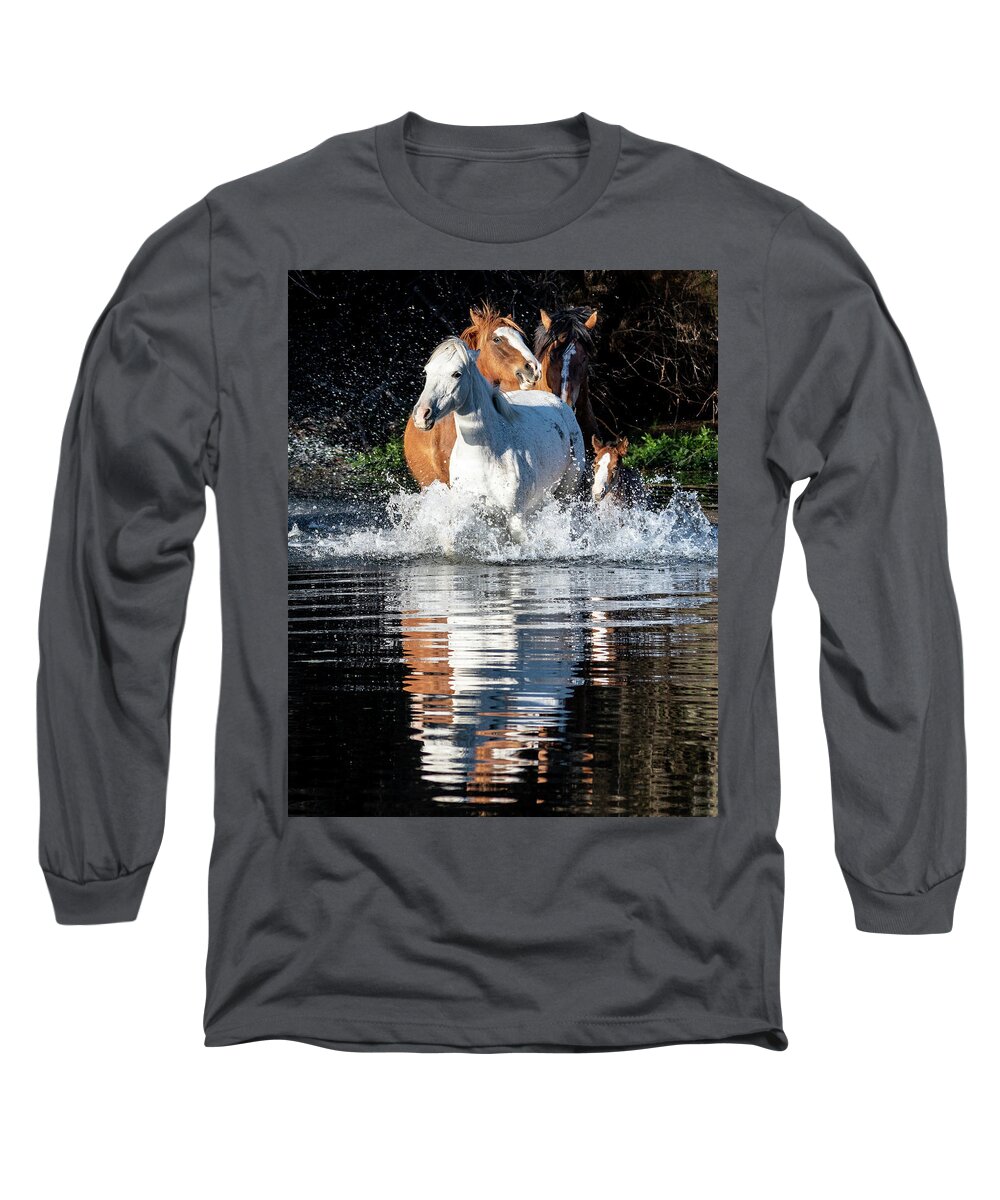 Wild Horses Long Sleeve T-Shirt featuring the photograph River run 2 by Mary Hone