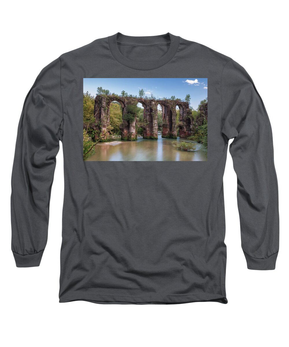 Europe Long Sleeve T-Shirt featuring the photograph Roman Aqueduct I by Elias Pentikis