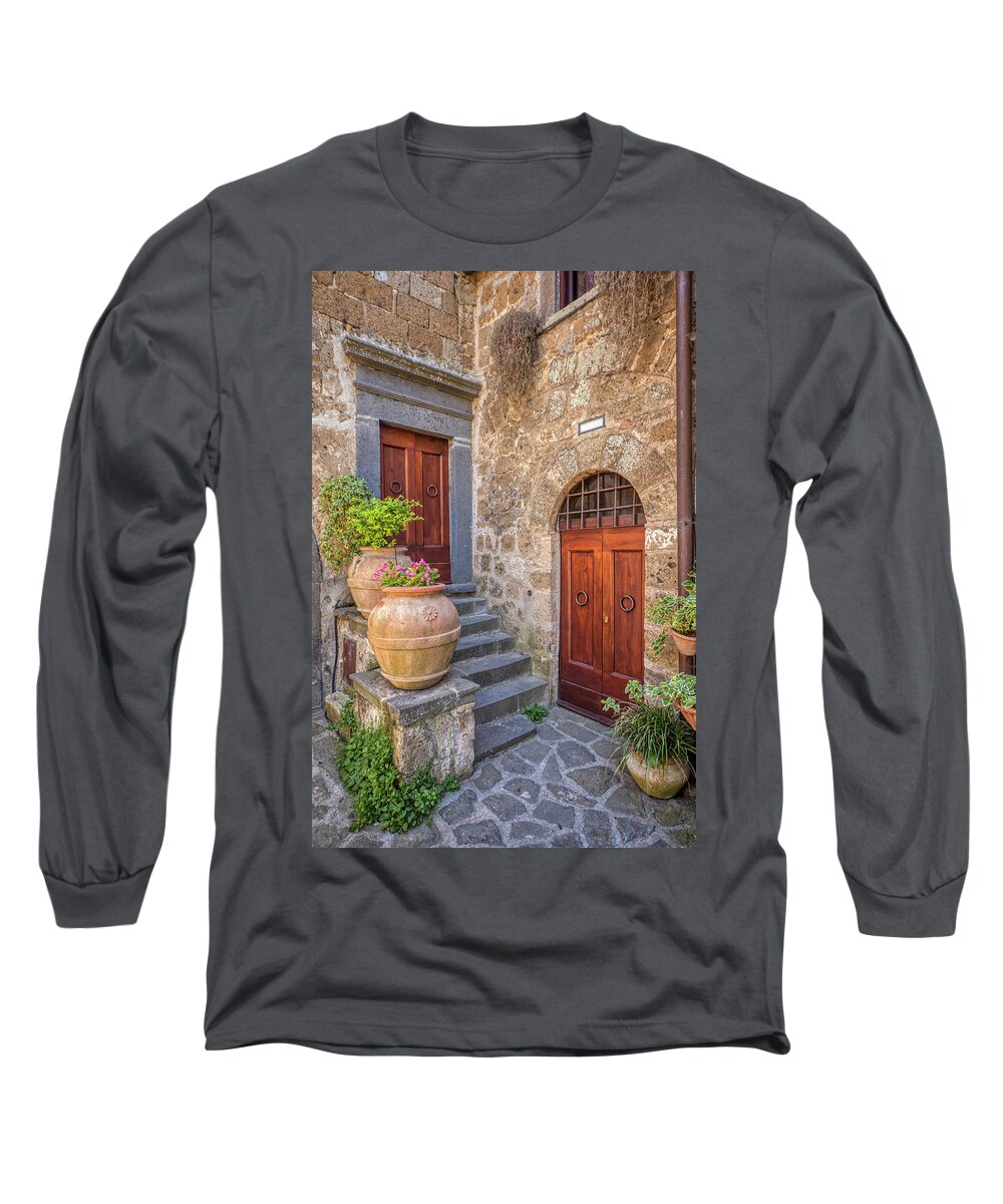 Courtyard Long Sleeve T-Shirt featuring the photograph Romantic Courtyard Of Tuscany by David Letts