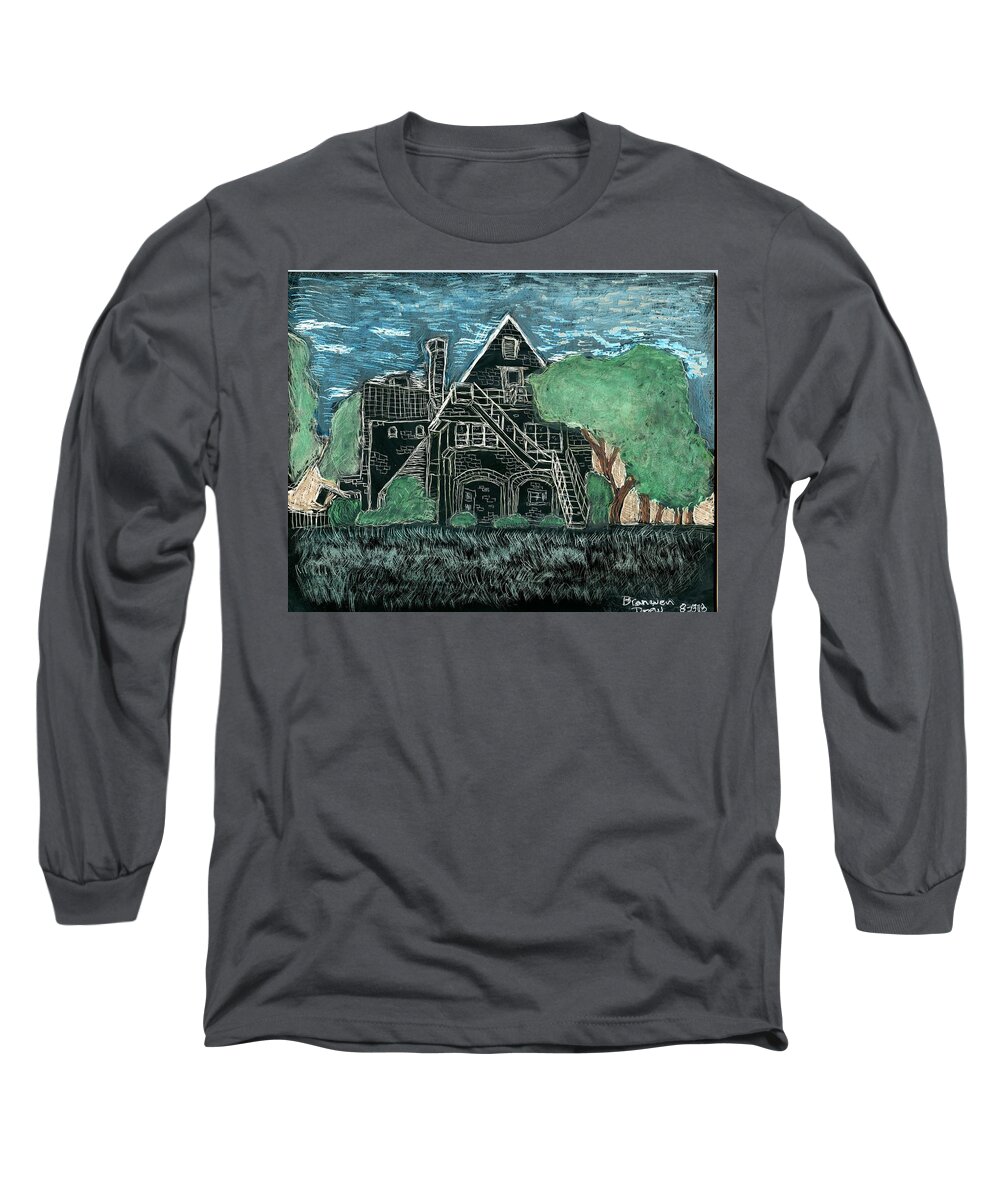 Racc Long Sleeve T-Shirt featuring the drawing Rome Arts and Community Center by Branwen Drew