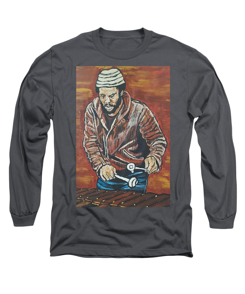 Roy Ayers Long Sleeve T-Shirt featuring the painting Roy Ayers by Rachel Natalie Rawlins