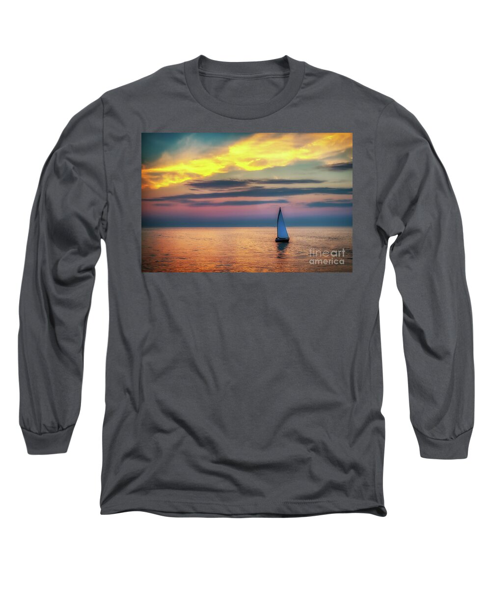 Sunset Long Sleeve T-Shirt featuring the photograph Sailing at Sunset by Bill Frische