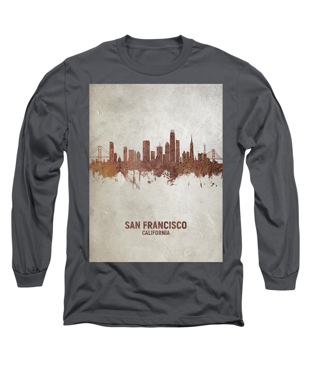 San Francisco Long Sleeve T-Shirt featuring the digital art San Francisco California Rust Skyline by Michael Tompsett