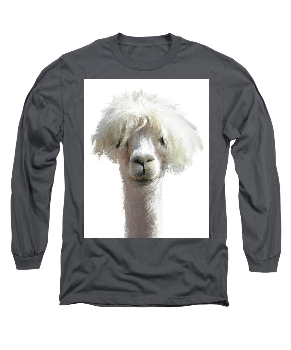 Llamas Long Sleeve T-Shirt featuring the mixed media Sandy Warhol by Brenda Leedy