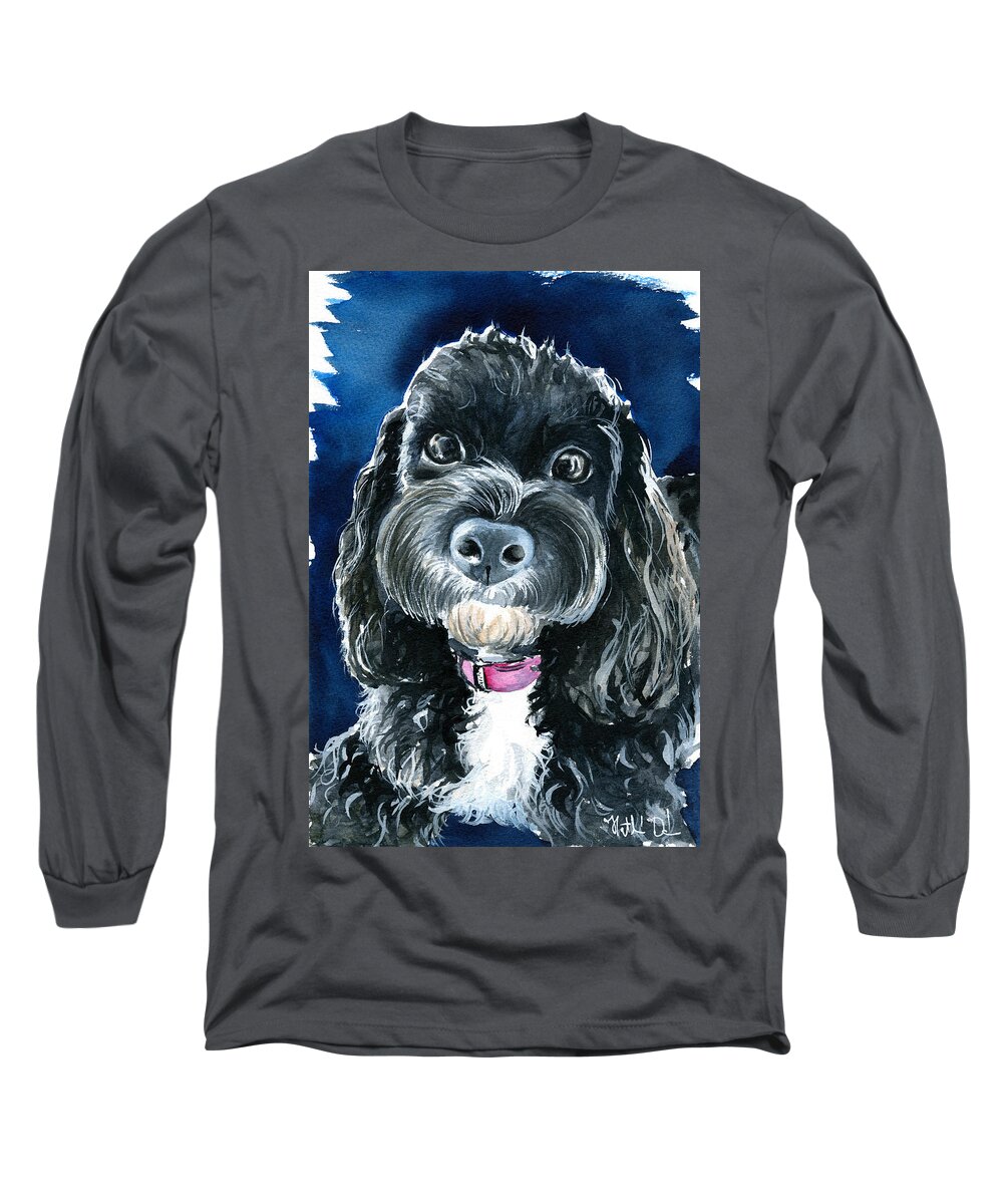 Cavoodle Long Sleeve T-Shirt featuring the painting Scout - Cavoodle Dog Painting by Dora Hathazi Mendes
