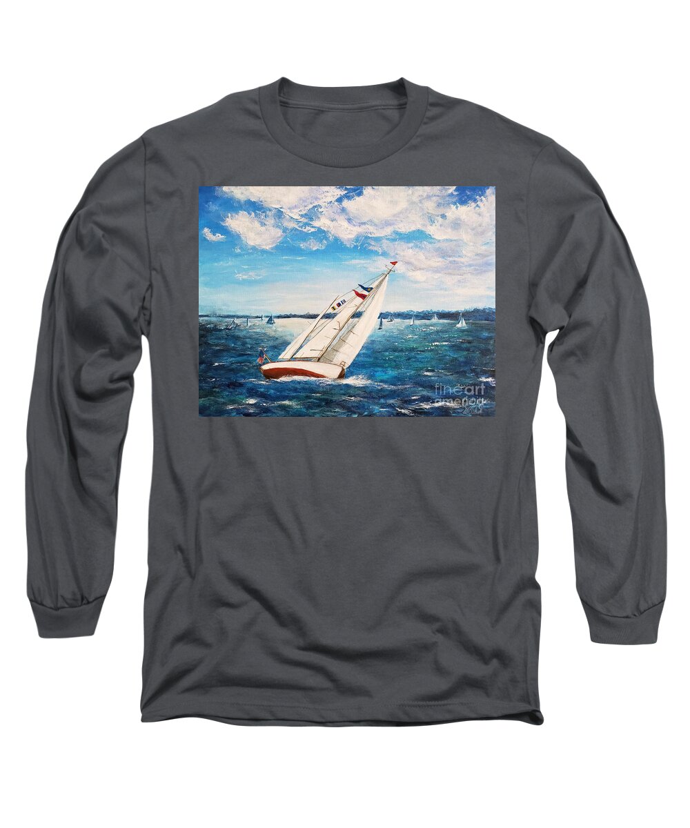Yawl Long Sleeve T-Shirt featuring the painting Seilglede #2, Yawl by C E Dill