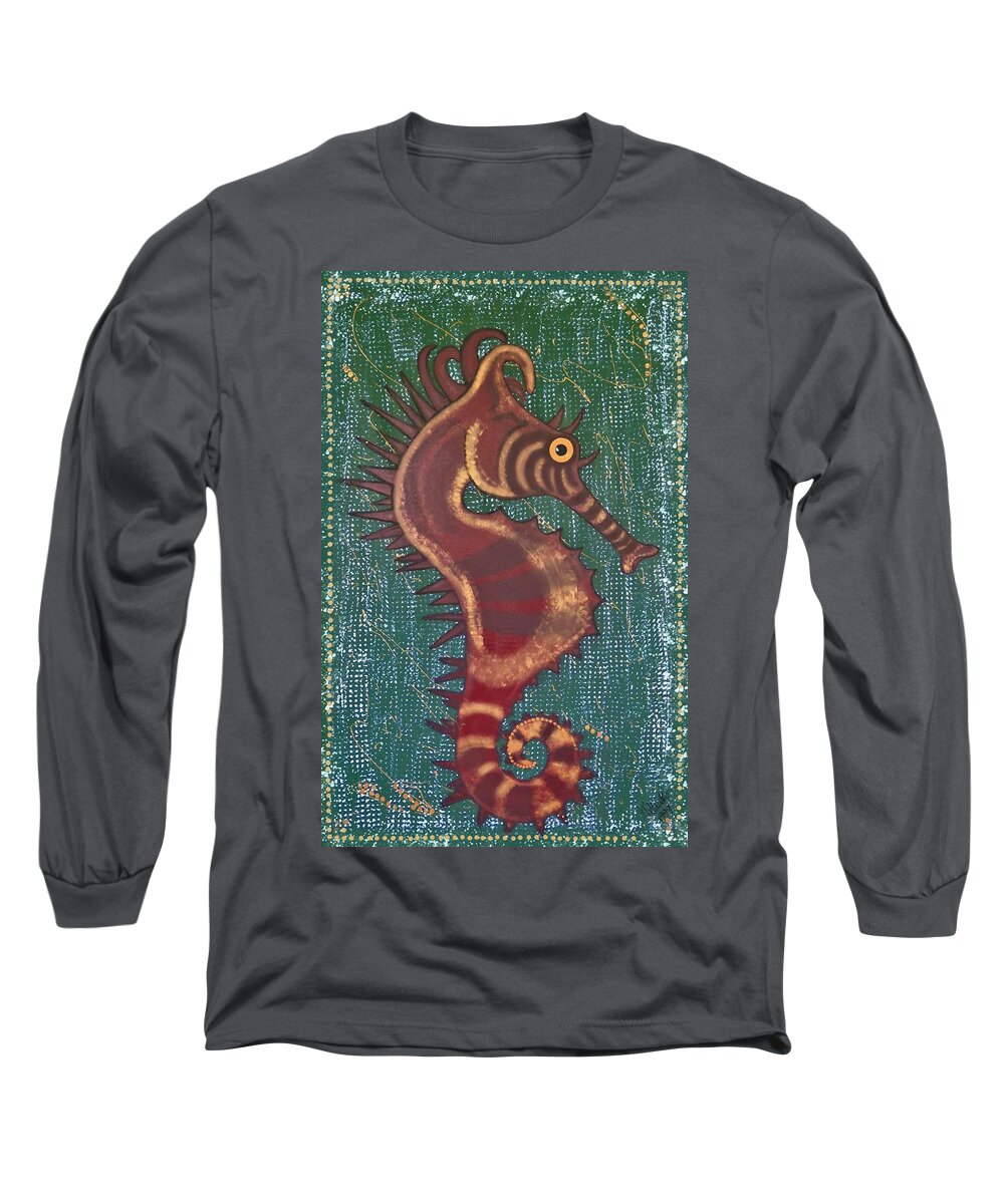 Seahorse Long Sleeve T-Shirt featuring the painting Shehorse by Joan Stratton