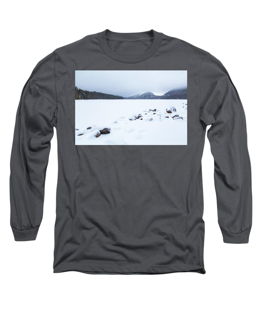 Maine Long Sleeve T-Shirt featuring the photograph Snow Cover Jordan Pond by Stefan Mazzola