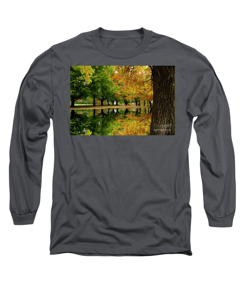 Autumn Long Sleeve T-Shirt featuring the mixed media Soft Autumn Colors Painting by Sandra J's