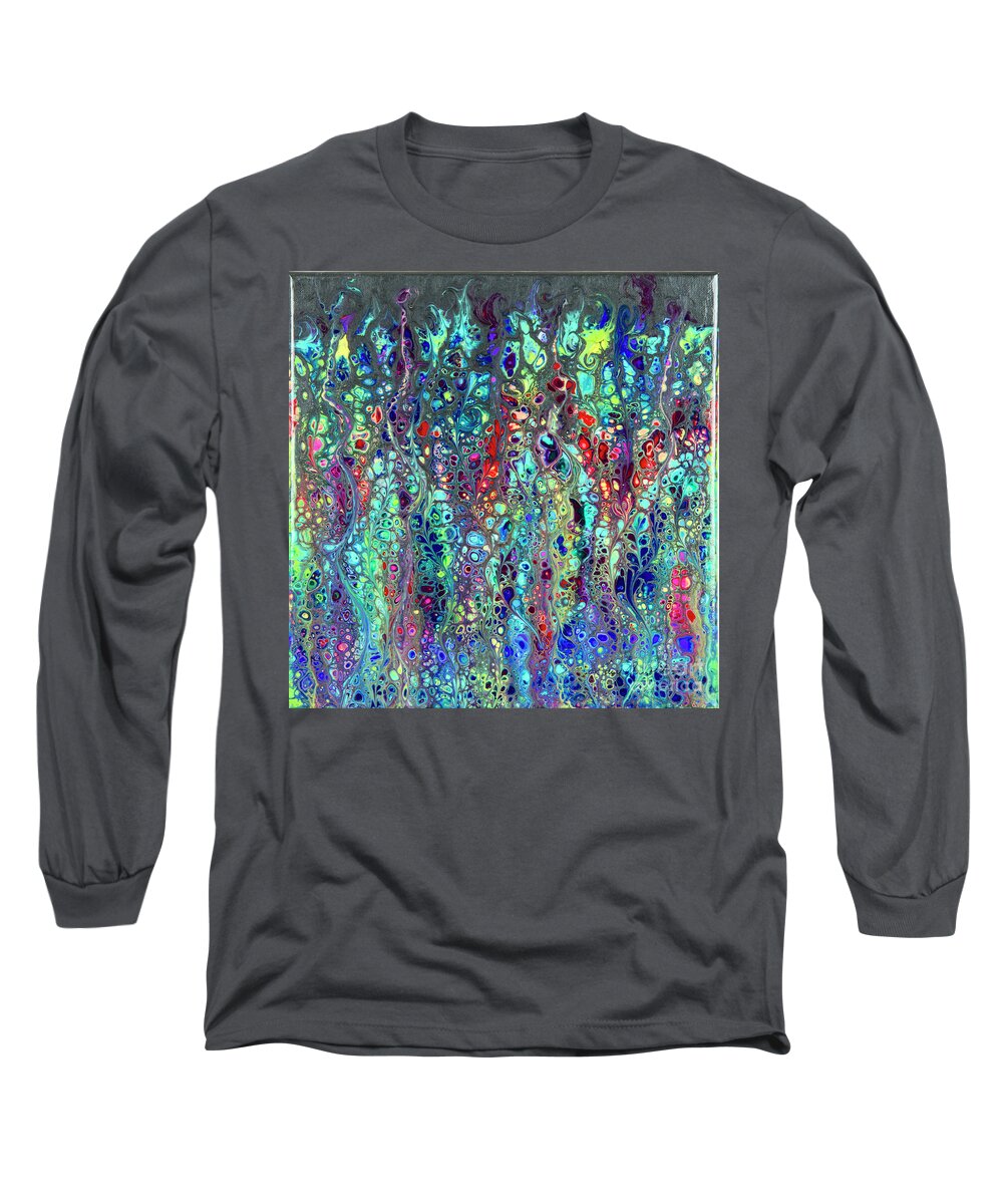 Poured Acrylics Long Sleeve T-Shirt featuring the painting Sorcerer's Garden by Lucy Arnold