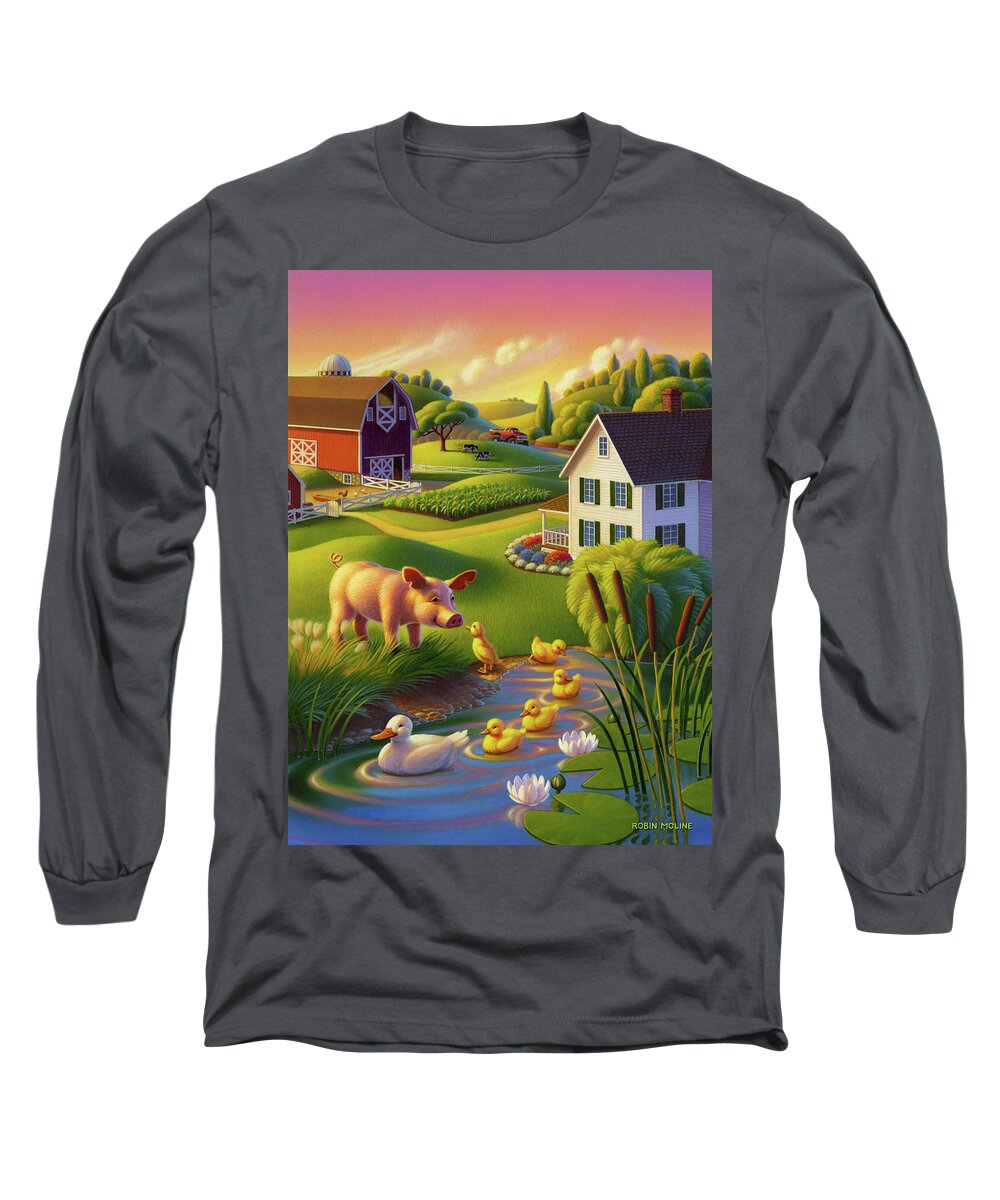 Spring Pig Long Sleeve T-Shirt featuring the painting Spring Pig by Robin Moline