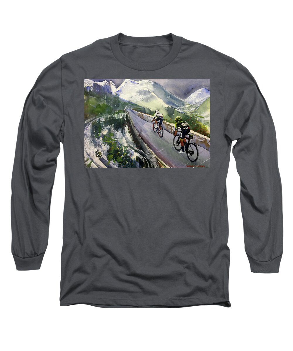 Letour Long Sleeve T-Shirt featuring the painting Stage 19 Race Abandoned Snow Below by Shirley Peters