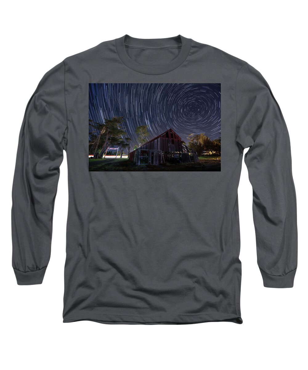 Star Trails Long Sleeve T-Shirt featuring the photograph Star Trails Over Bonetti Ranch by Mike Long