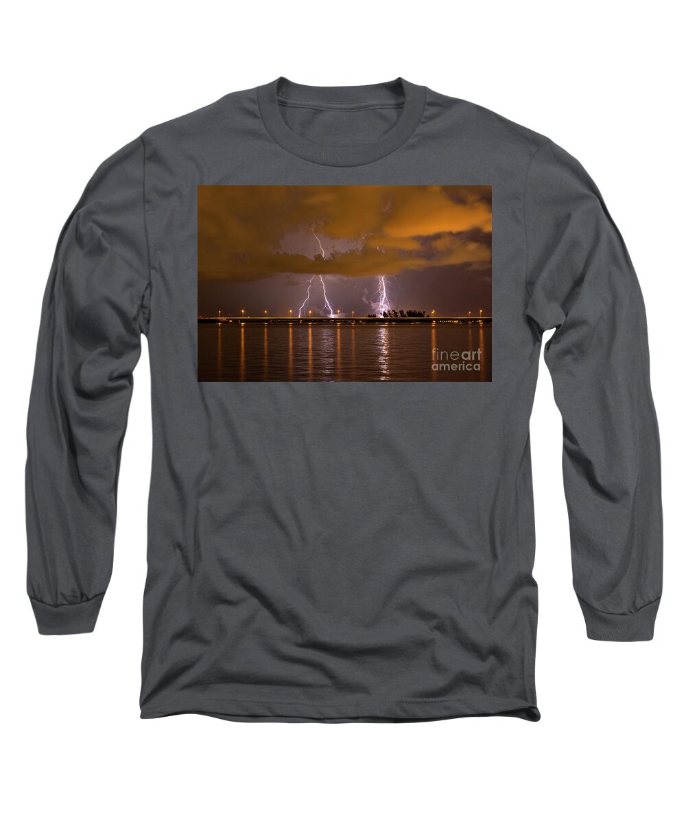 Lightning Long Sleeve T-Shirt featuring the photograph Stormy Bridge by Quinn Sedam