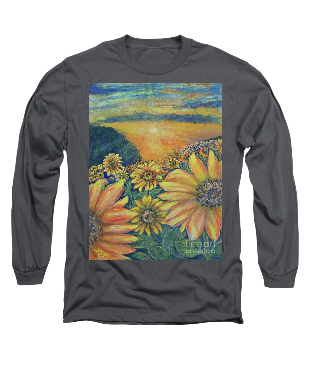 Flowers Long Sleeve T-Shirt featuring the painting Sunflower Hill by Lyric Lucas