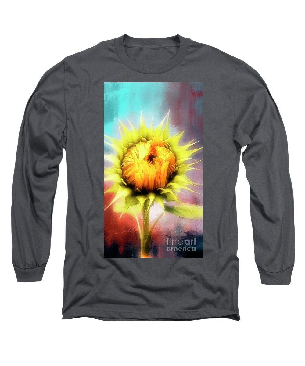 Sunflower Long Sleeve T-Shirt featuring the digital art Sunflower Kisses by Janie Johnson
