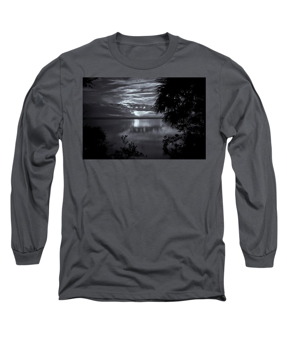 Barberville Roadside Yard Art And Produce Long Sleeve T-Shirt featuring the photograph Sunset In Black And White by Tom Singleton